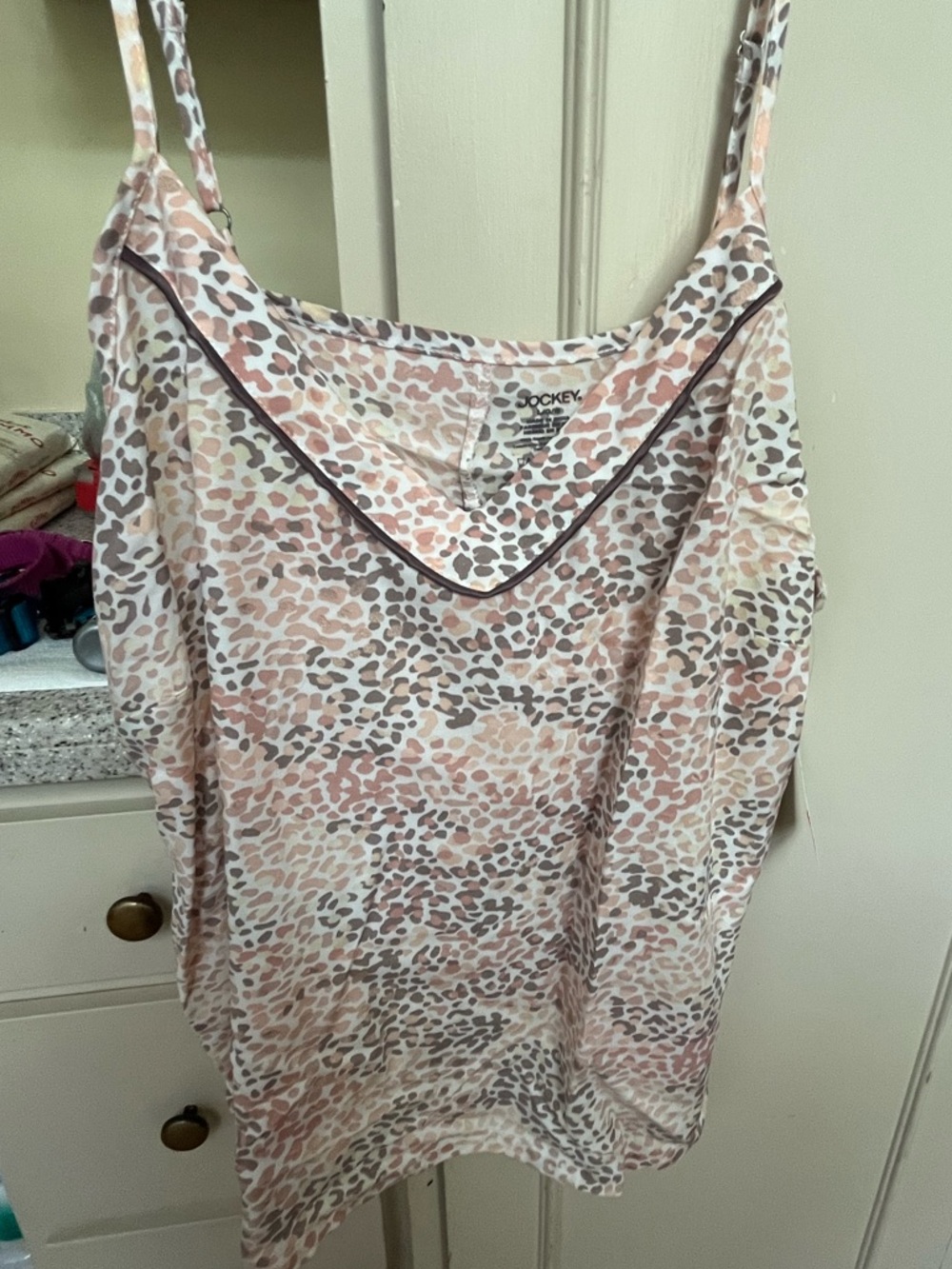 Jockey Pink and Gray Leopard-Print Cami with Contrast Piping